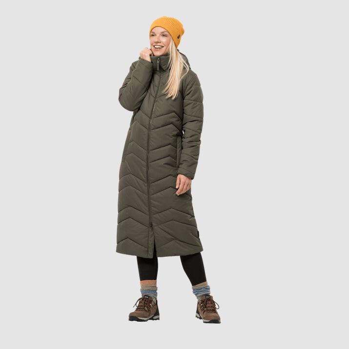 Jack Wolfskin Womens Kyoto Long Quilted Coat Deep Green 052194JEK